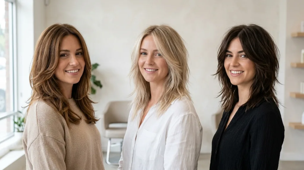 découvrez 3 looks tendance avec la coupe de cheveux femme dégradé effilé mi-court pour un style élégant et moderne à adopter dès maintenant.